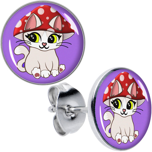 Polka Dot Mushroom Hat Cat Stud Earrings by Onyx O - - EARRINGS Stud