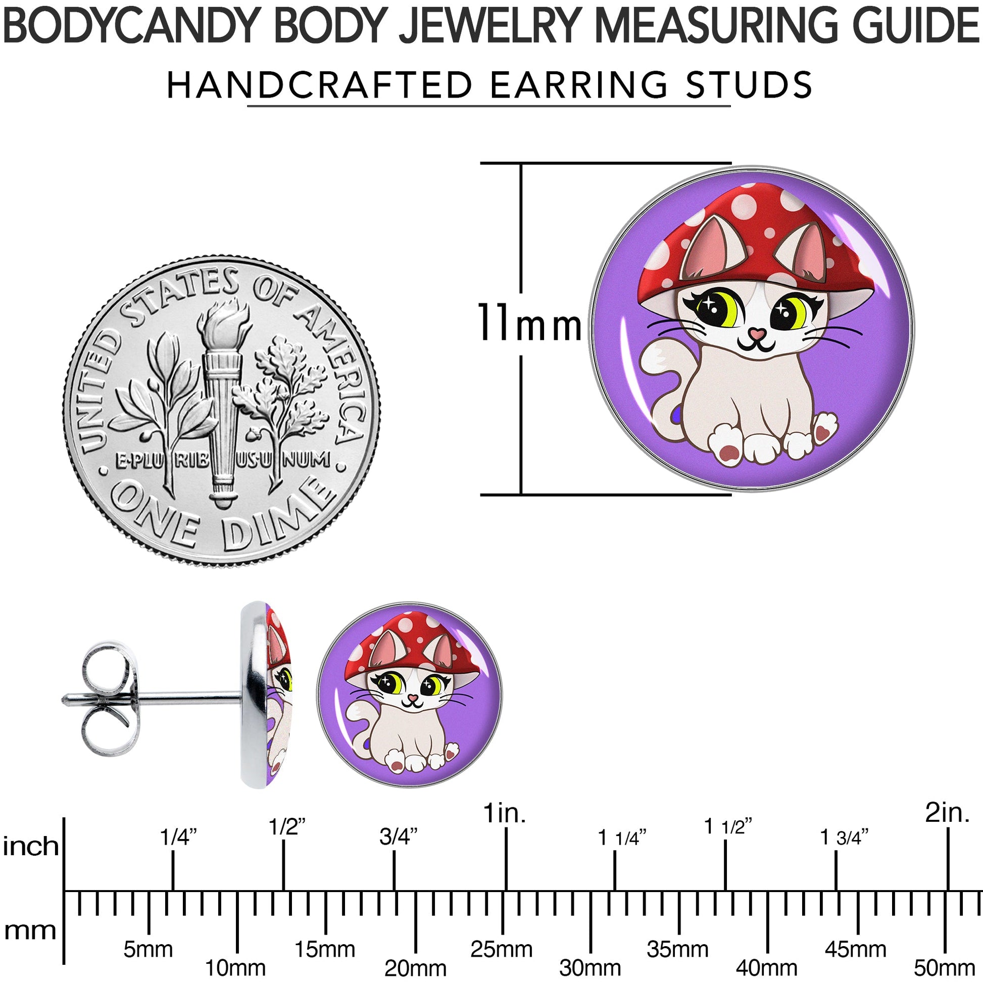 Polka Dot Mushroom Hat Cat Stud Earrings by Onyx O - - EARRINGS Stud
