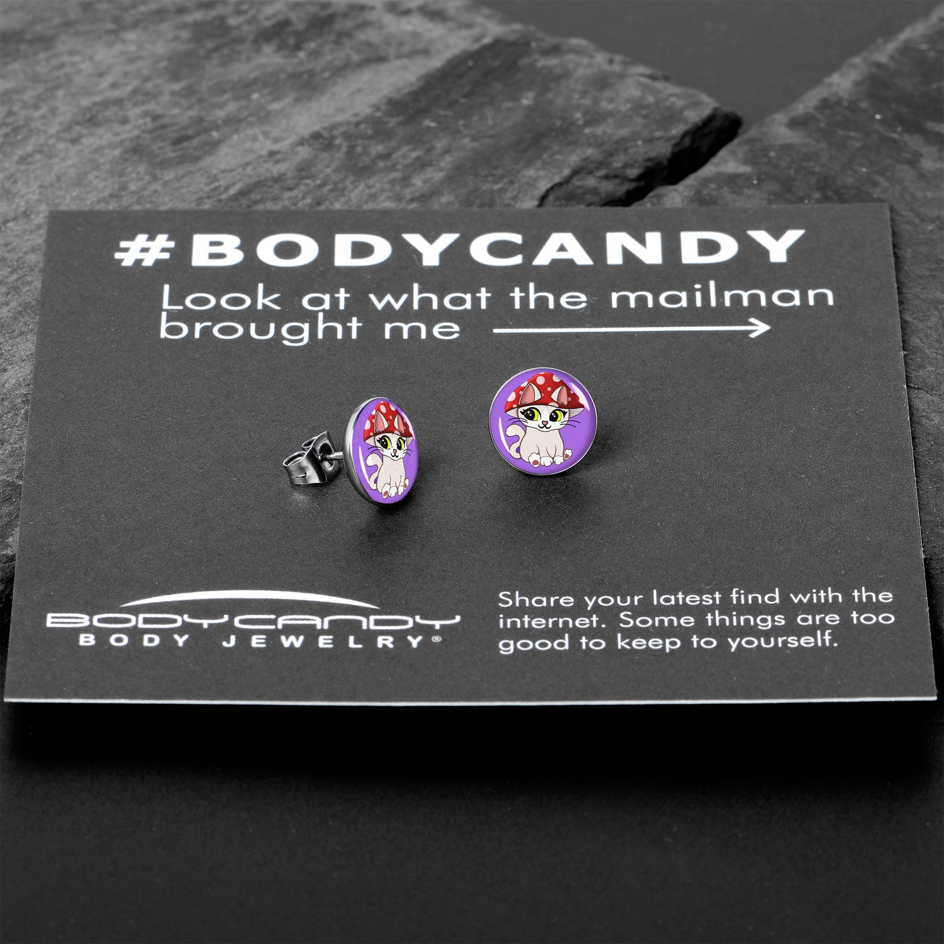 Polka Dot Mushroom Hat Cat Stud Earrings by Onyx O - - EARRINGS Stud