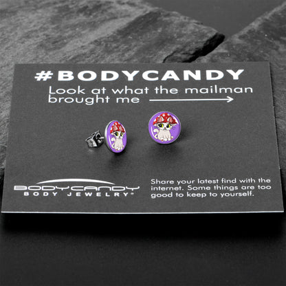 Polka Dot Mushroom Hat Cat Stud Earrings by Onyx O - - EARRINGS Stud