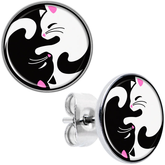 Cute Kitty Cat Yin Yang Stud Earrings by Onyx O - - Body Candy