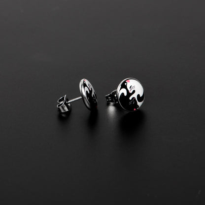 Cute Kitty Cat Yin Yang Stud Earrings by Onyx O - - Body Candy