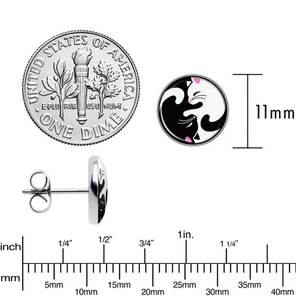 Cute Kitty Cat Yin Yang Stud Earrings by Onyx O - - Body Candy