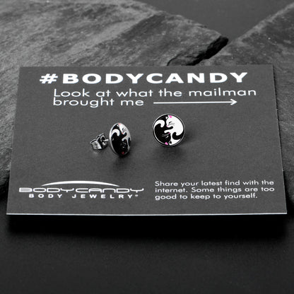 Cute Kitty Cat Yin Yang Stud Earrings by Onyx O - - Body Candy
