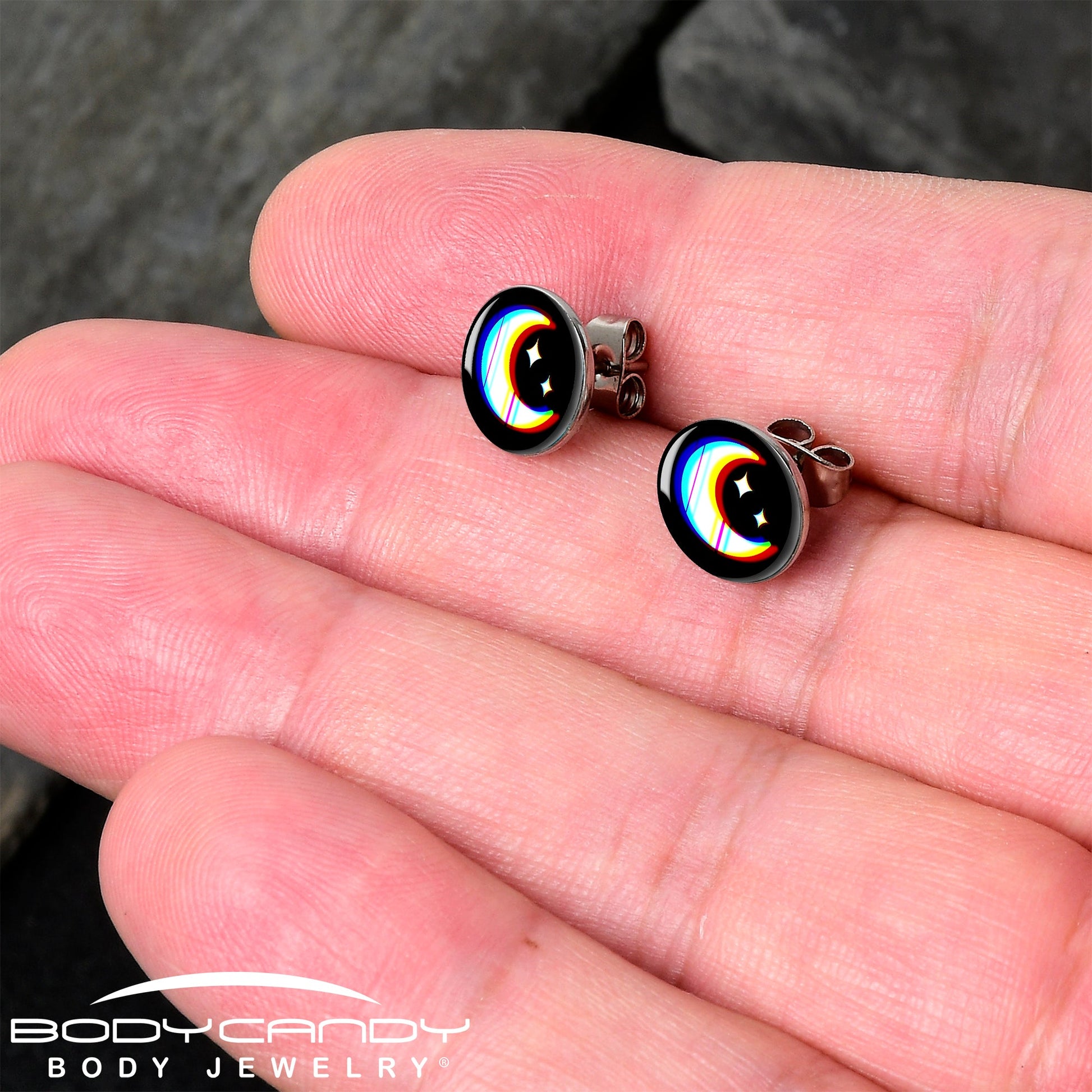 Chromatic Moon Stud Earrings by Onyx O - - EARRINGS Stud