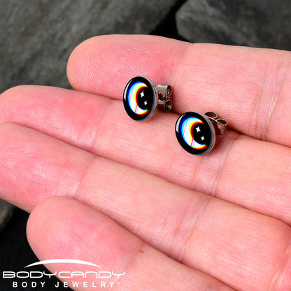 Chromatic Moon Stud Earrings by Onyx O - - EARRINGS Stud