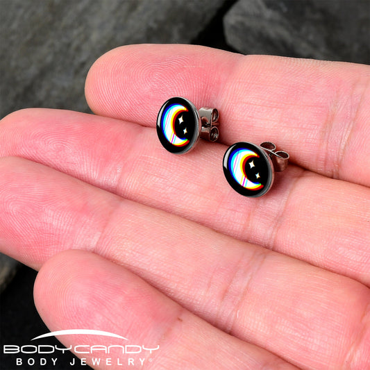 Chromatic Moon Stud Earrings by Onyx O - - EARRINGS Stud