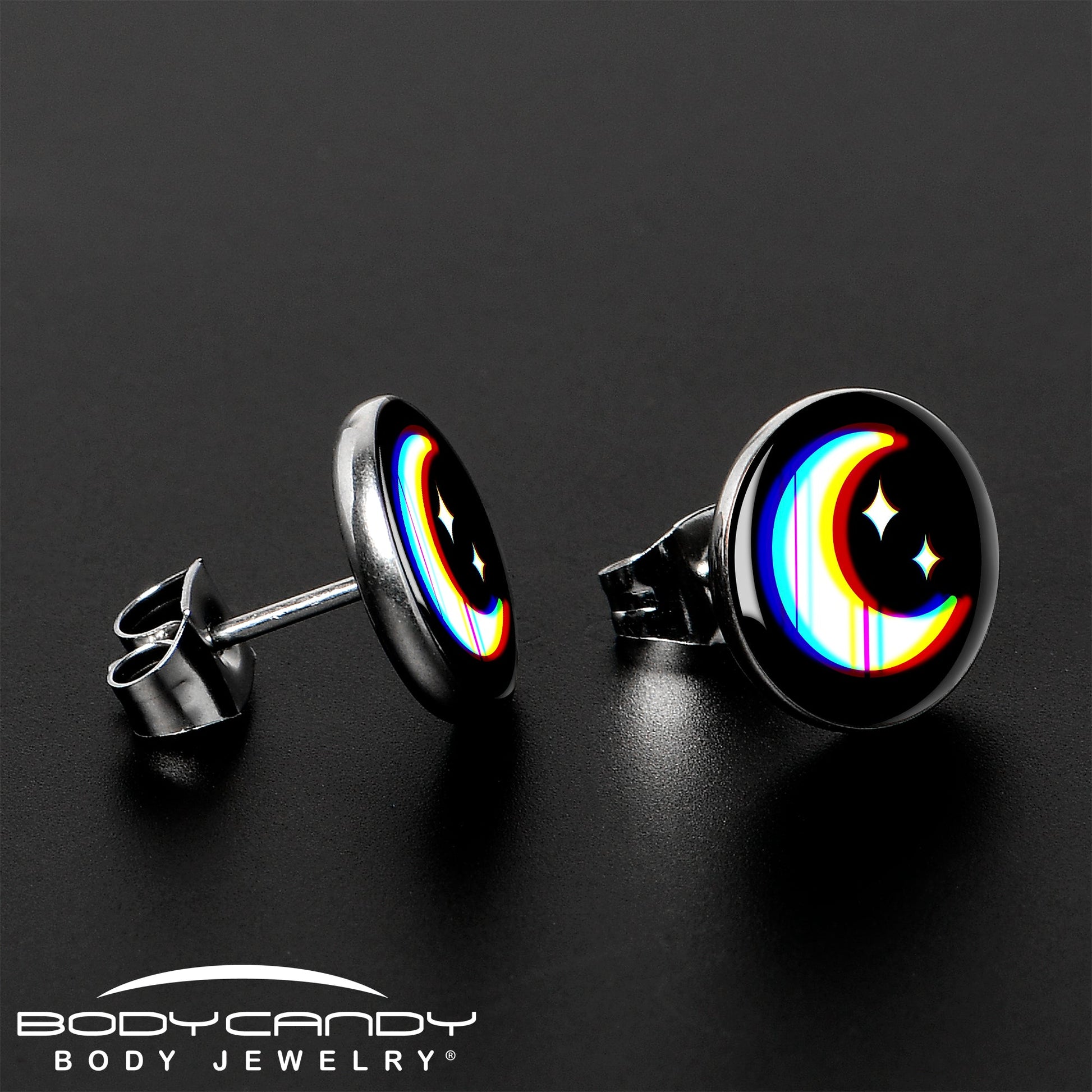 Chromatic Moon Stud Earrings by Onyx O - - EARRINGS Stud
