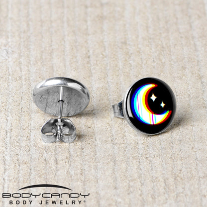 Chromatic Moon Stud Earrings by Onyx O - - EARRINGS Stud