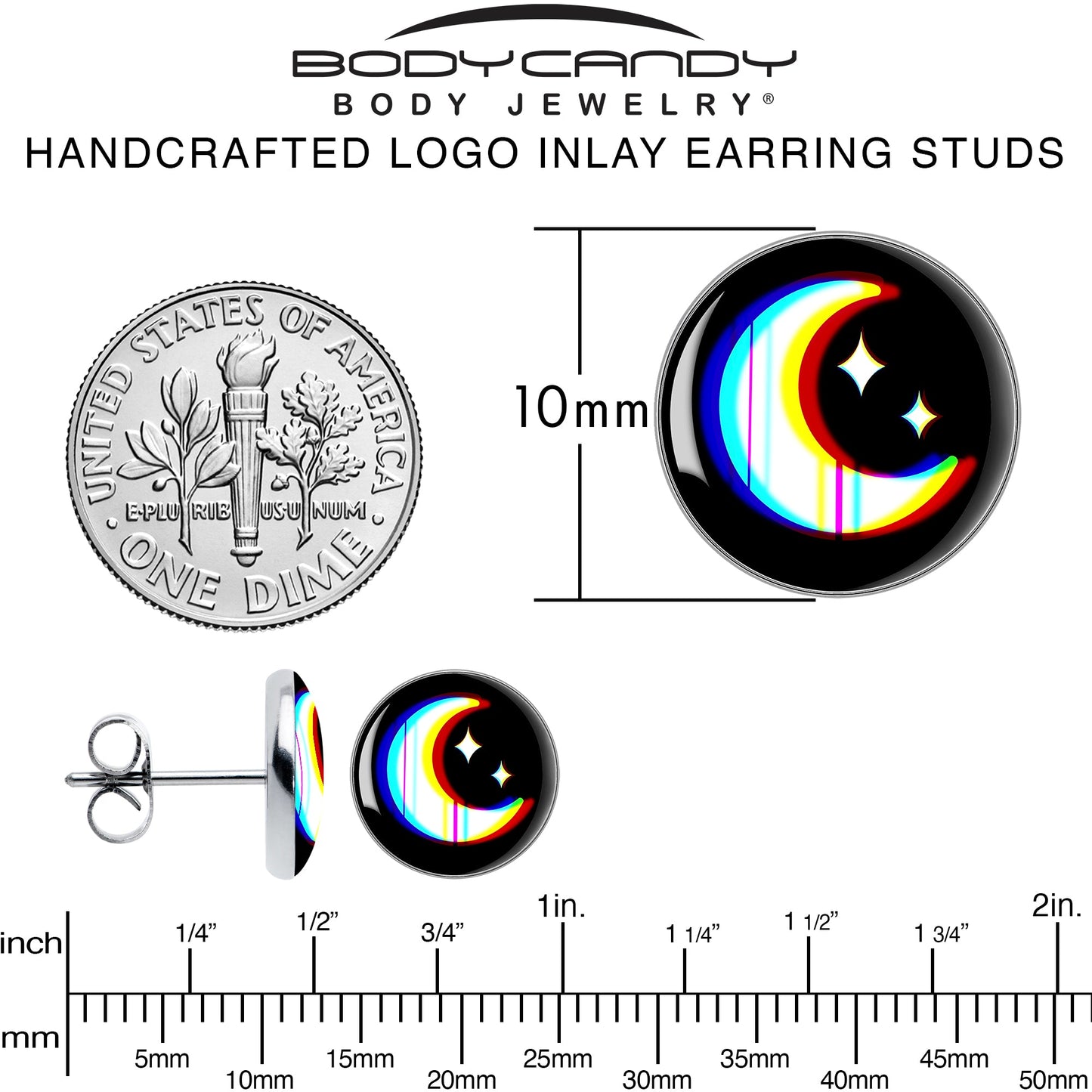 Chromatic Moon Stud Earrings by Onyx O - - EARRINGS Stud