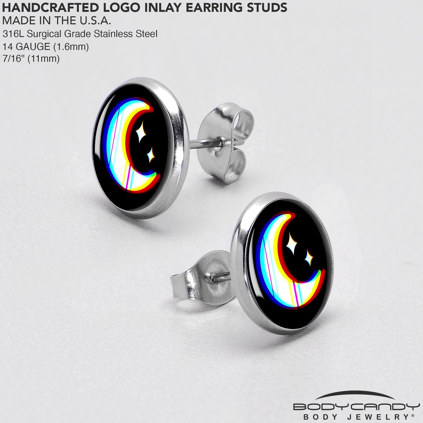 Chromatic Moon Stud Earrings by Onyx O - - EARRINGS Stud