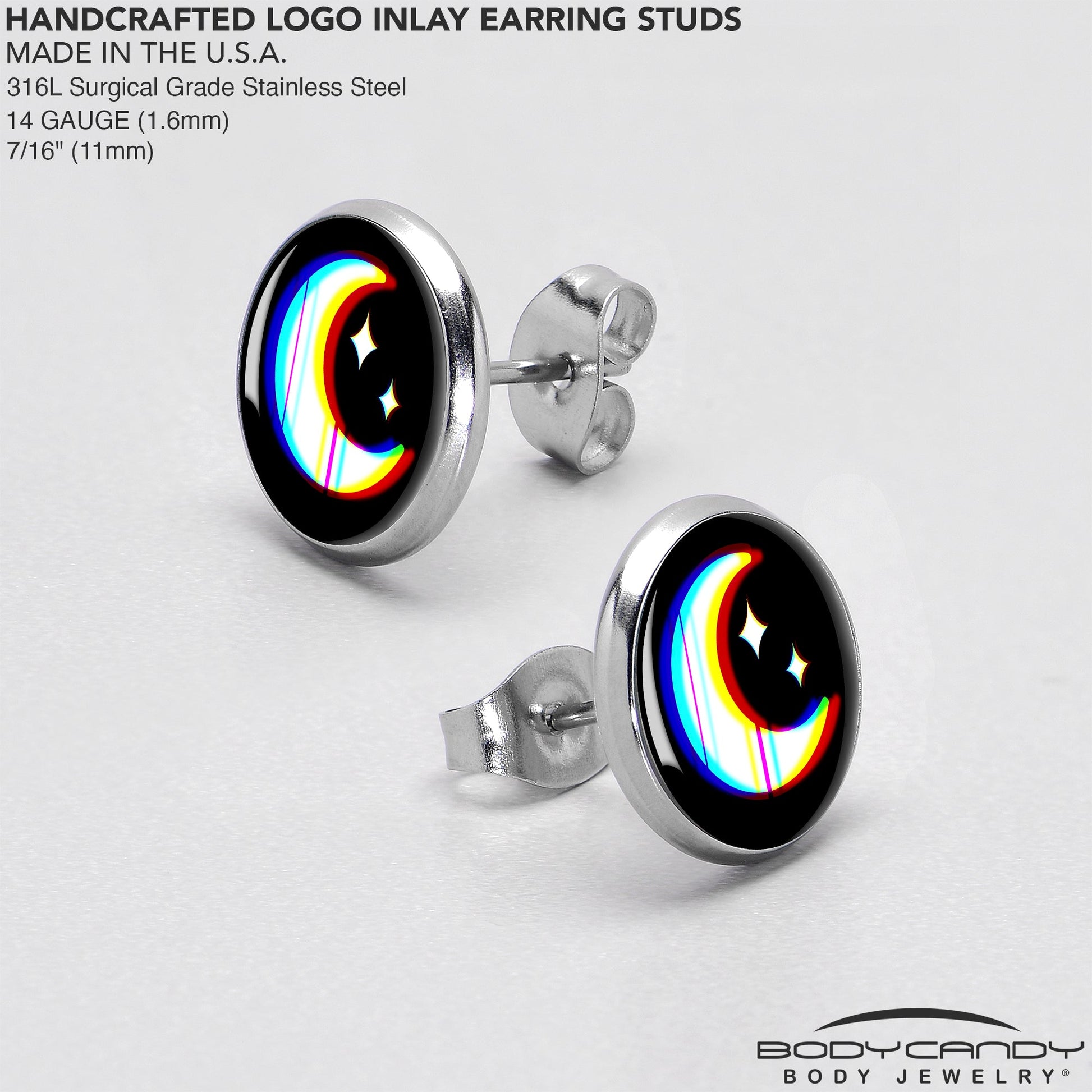 Chromatic Moon Stud Earrings by Onyx O - - EARRINGS Stud