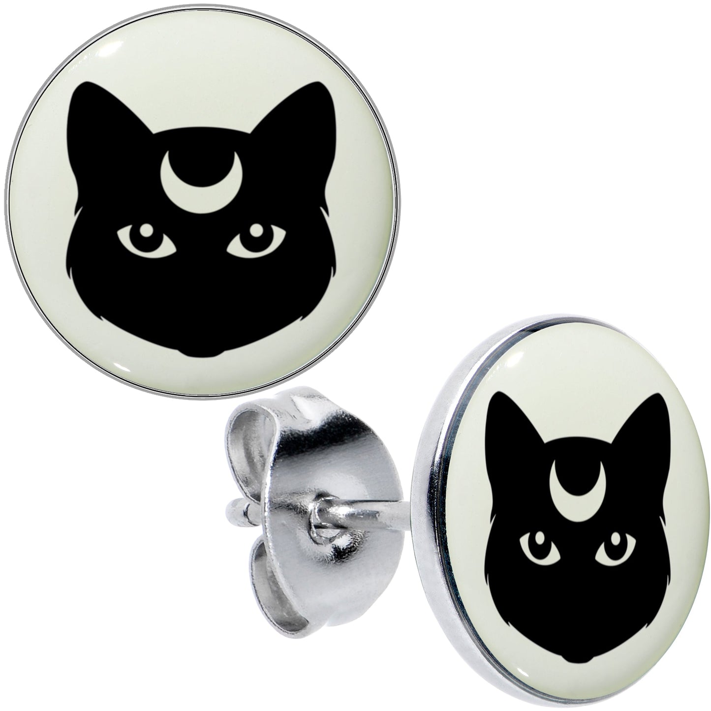 Mystic Kitty Cat Glow in the Dark Stud Earrings by Onyx O - - EARRINGS Stud