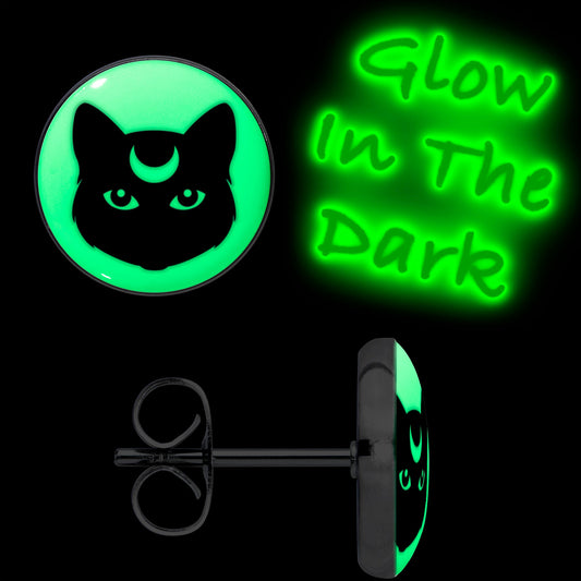 Mystic Kitty Cat Glow in the Dark Stud Earrings by Onyx O - - EARRINGS Stud
