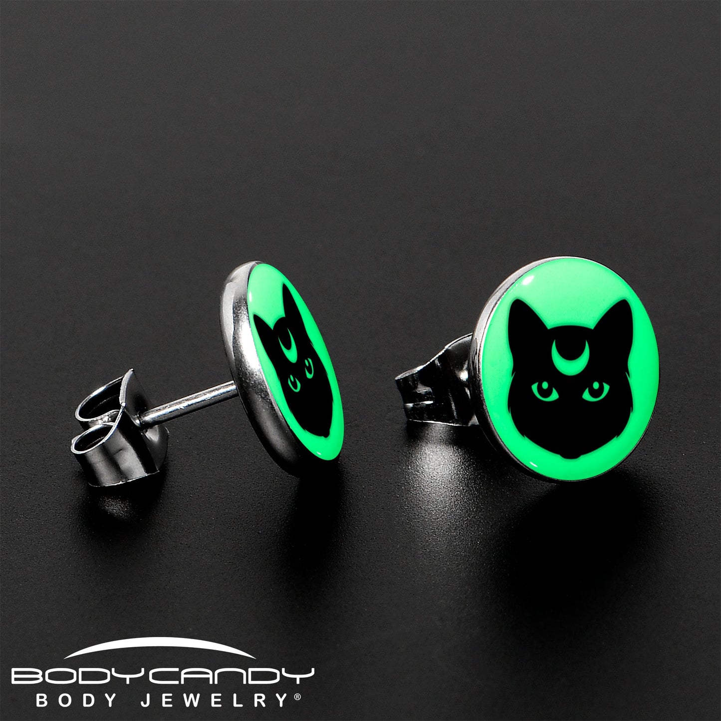 Mystic Kitty Cat Glow in the Dark Stud Earrings by Onyx O - - EARRINGS Stud