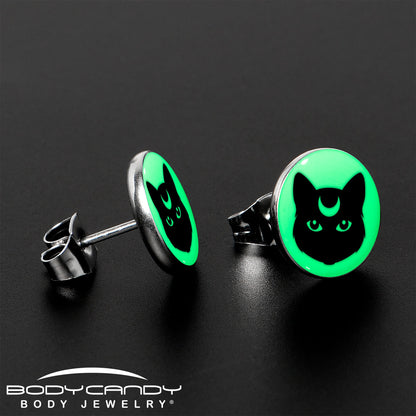 Mystic Kitty Cat Glow in the Dark Stud Earrings by Onyx O - - EARRINGS Stud