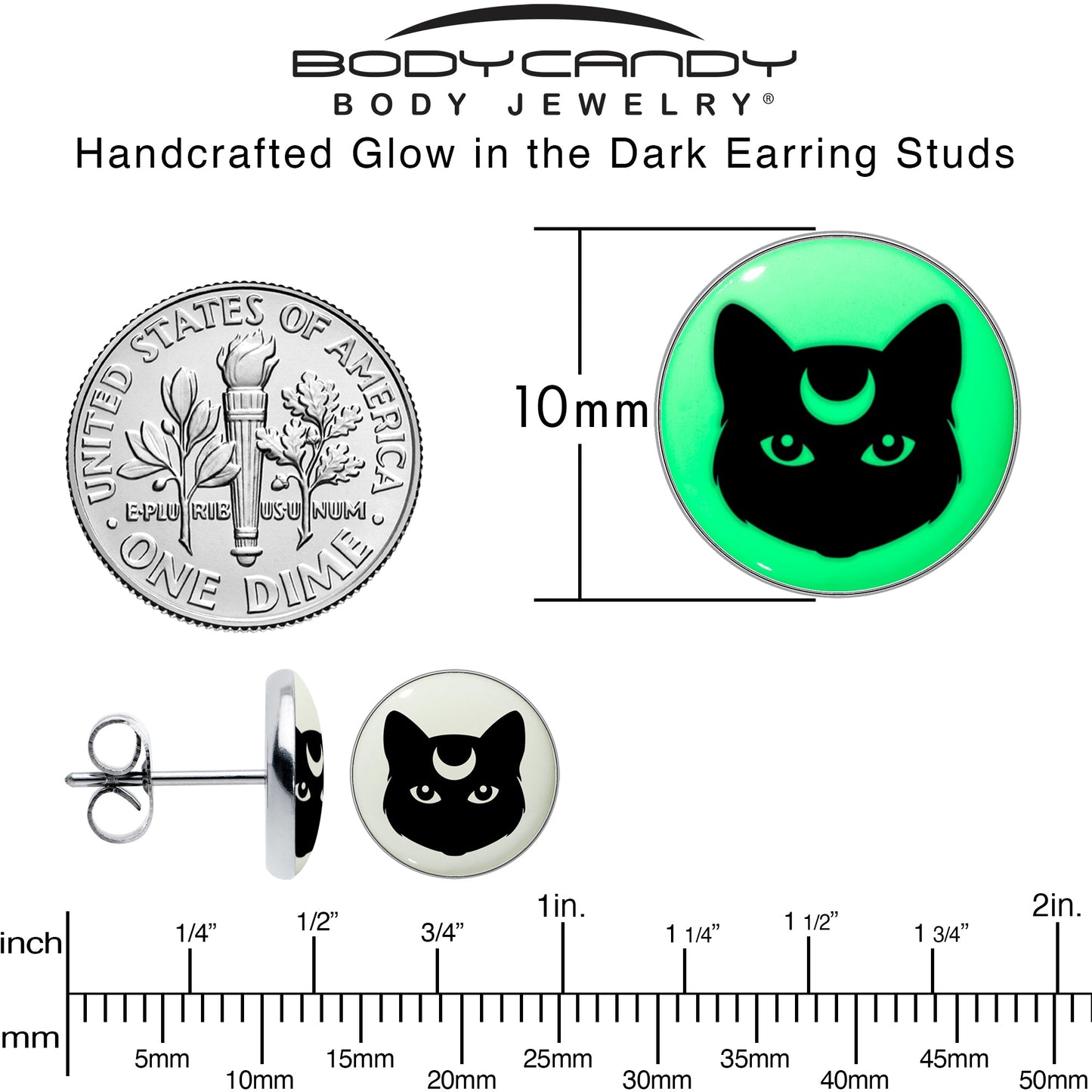Mystic Kitty Cat Glow in the Dark Stud Earrings by Onyx O - - EARRINGS Stud