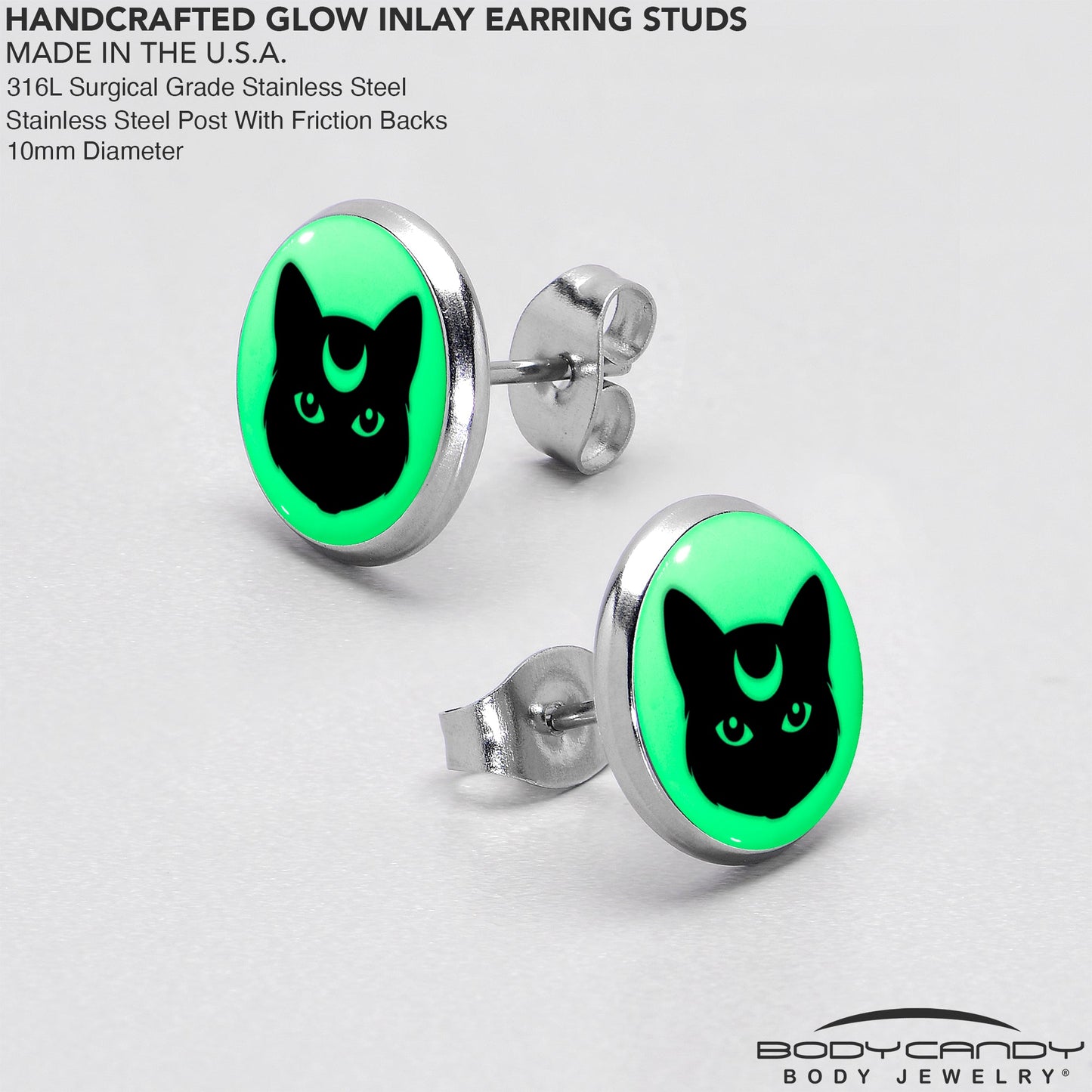 Mystic Kitty Cat Glow in the Dark Stud Earrings by Onyx O - - EARRINGS Stud