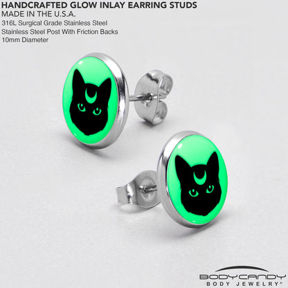 Mystic Kitty Cat Glow in the Dark Stud Earrings by Onyx O - - EARRINGS Stud