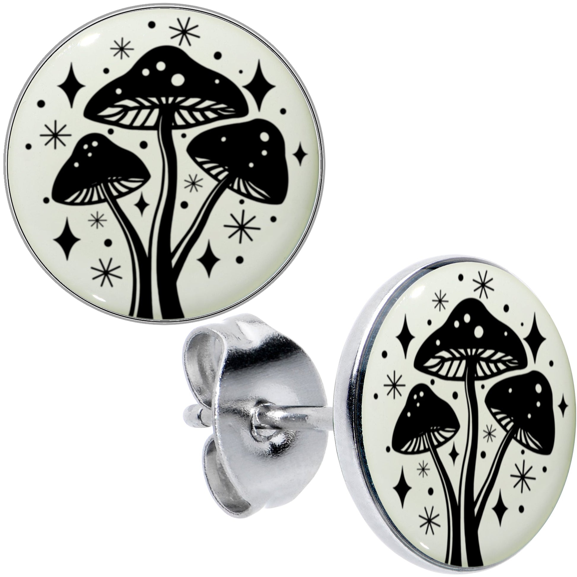 Mystic Mushroom Glow in the Dark Stud Earrings by Onyx O - - EARRINGS Stud