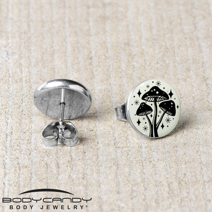 Mystic Mushroom Glow in the Dark Stud Earrings by Onyx O - - EARRINGS Stud