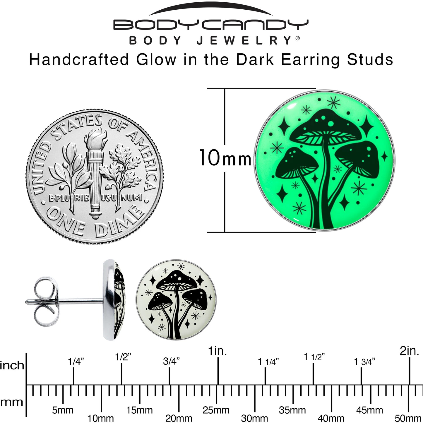 Mystic Mushroom Glow in the Dark Stud Earrings by Onyx O - - EARRINGS Stud