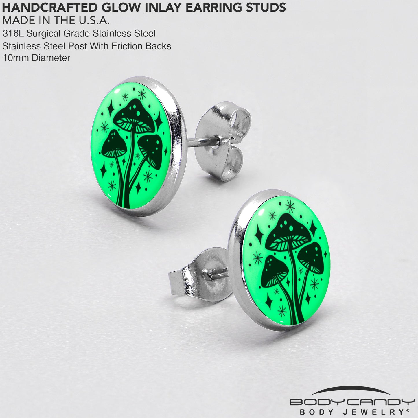 Mystic Mushroom Glow in the Dark Stud Earrings by Onyx O - - EARRINGS Stud