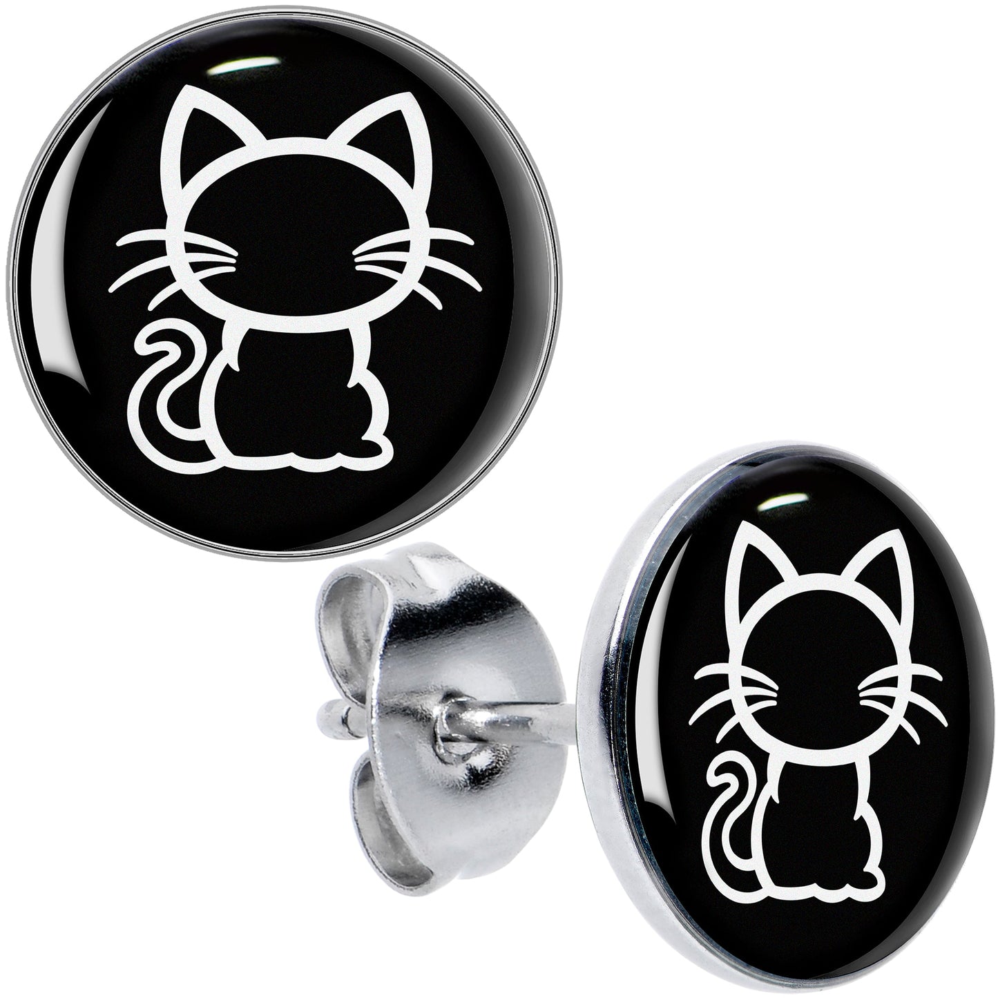 Black and White Kitty Cat Stud Earrings by Onyx O - - EARRINGS Stud