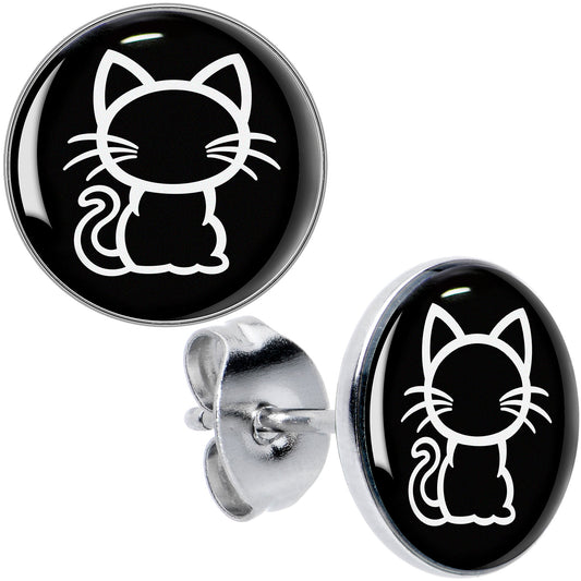 Black and White Kitty Cat Stud Earrings by Onyx O - - EARRINGS Stud