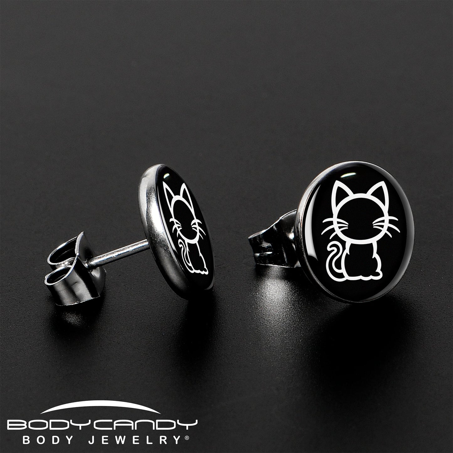 Black and White Kitty Cat Stud Earrings by Onyx O - - EARRINGS Stud