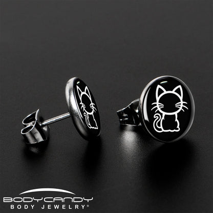 Black and White Kitty Cat Stud Earrings by Onyx O - - EARRINGS Stud