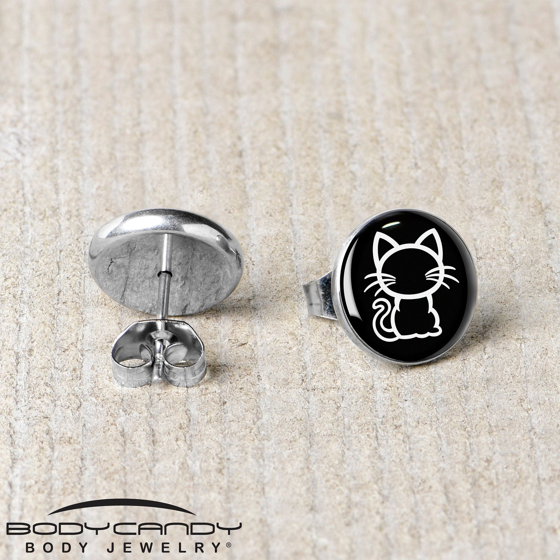 Black and White Kitty Cat Stud Earrings by Onyx O - - EARRINGS Stud