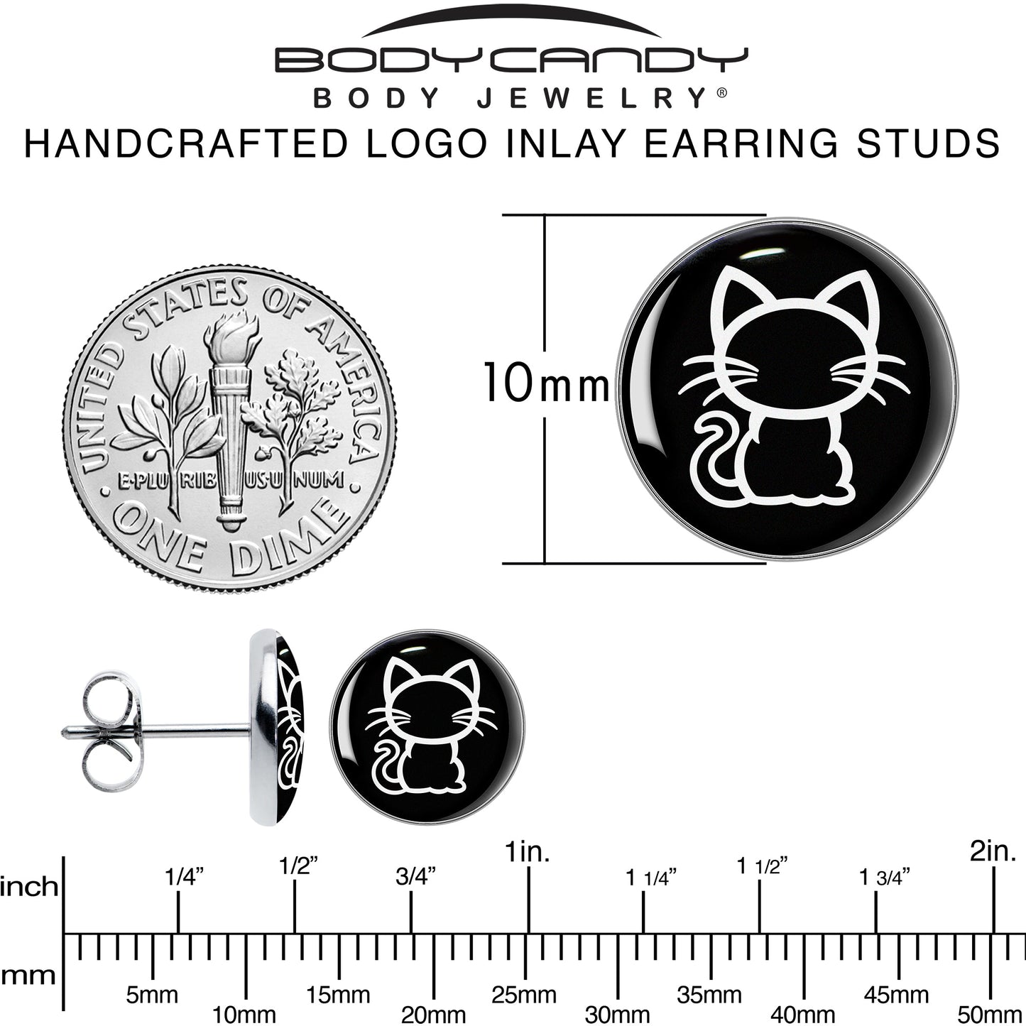 Black and White Kitty Cat Stud Earrings by Onyx O - - EARRINGS Stud