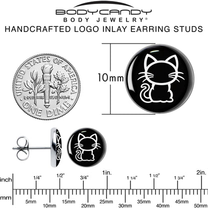 Black and White Kitty Cat Stud Earrings by Onyx O - - EARRINGS Stud