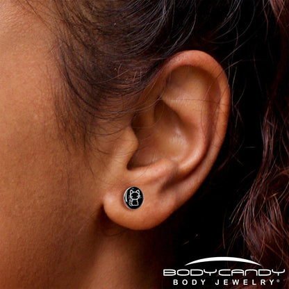 Black and White Kitty Cat Stud Earrings by Onyx O - - EARRINGS Stud