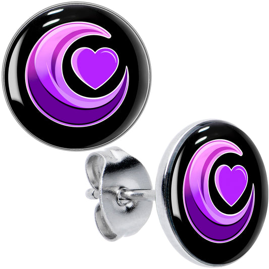 Crescent Moon Heart Stud Earrings by Onyx O - - EARRINGS Stud