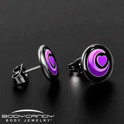 Crescent Moon Heart Stud Earrings by Onyx O - - EARRINGS Stud