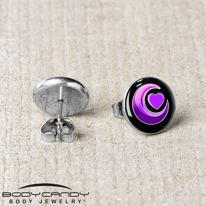 Crescent Moon Heart Stud Earrings by Onyx O - - EARRINGS Stud
