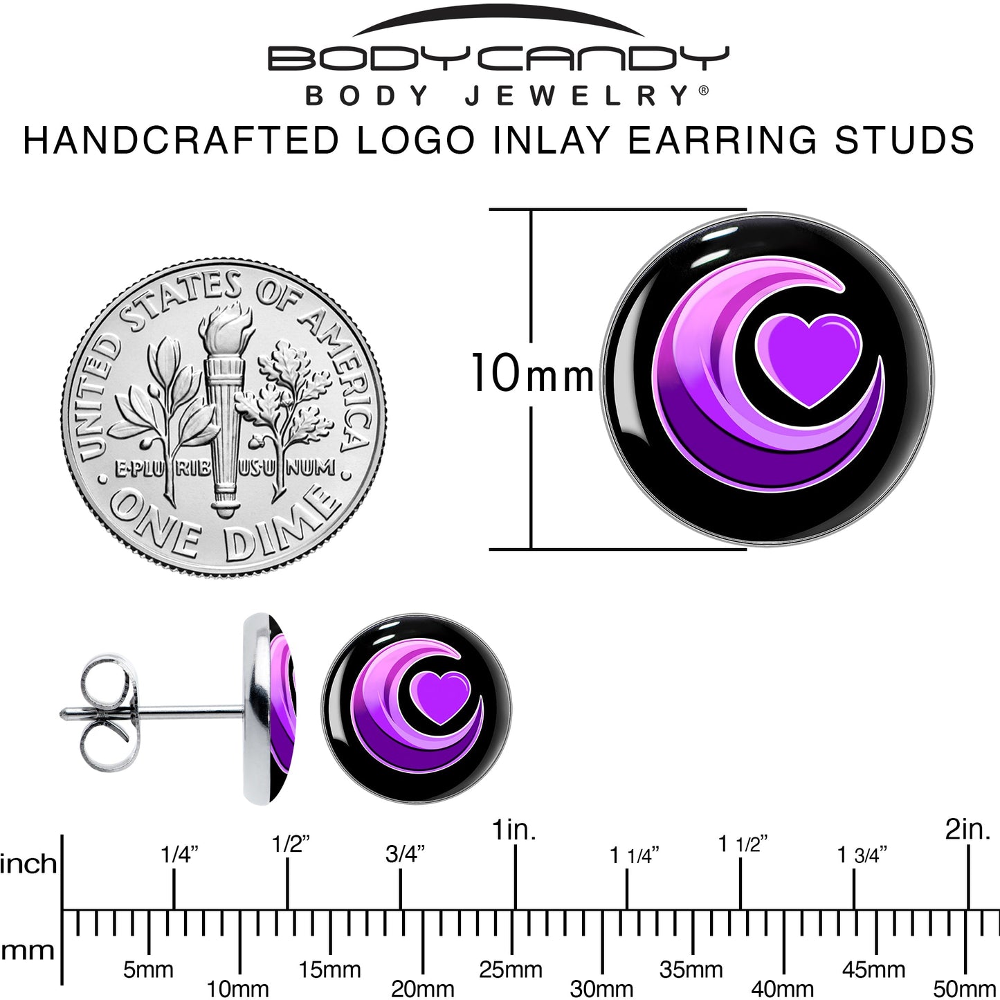 Crescent Moon Heart Stud Earrings by Onyx O - - EARRINGS Stud