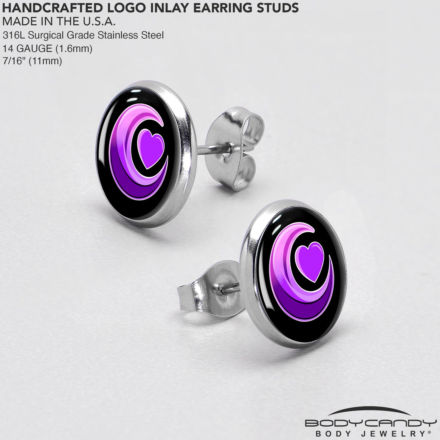 Crescent Moon Heart Stud Earrings by Onyx O - - EARRINGS Stud