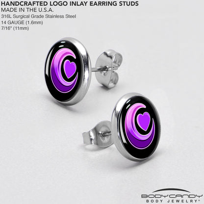 Crescent Moon Heart Stud Earrings by Onyx O - - EARRINGS Stud