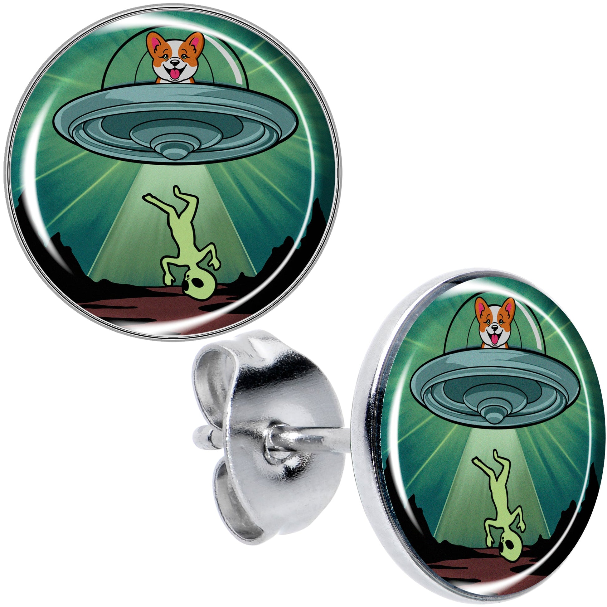 Reverse Alien UFO Abduction Stud Earrings by Onyx O - - EARRINGS Stud