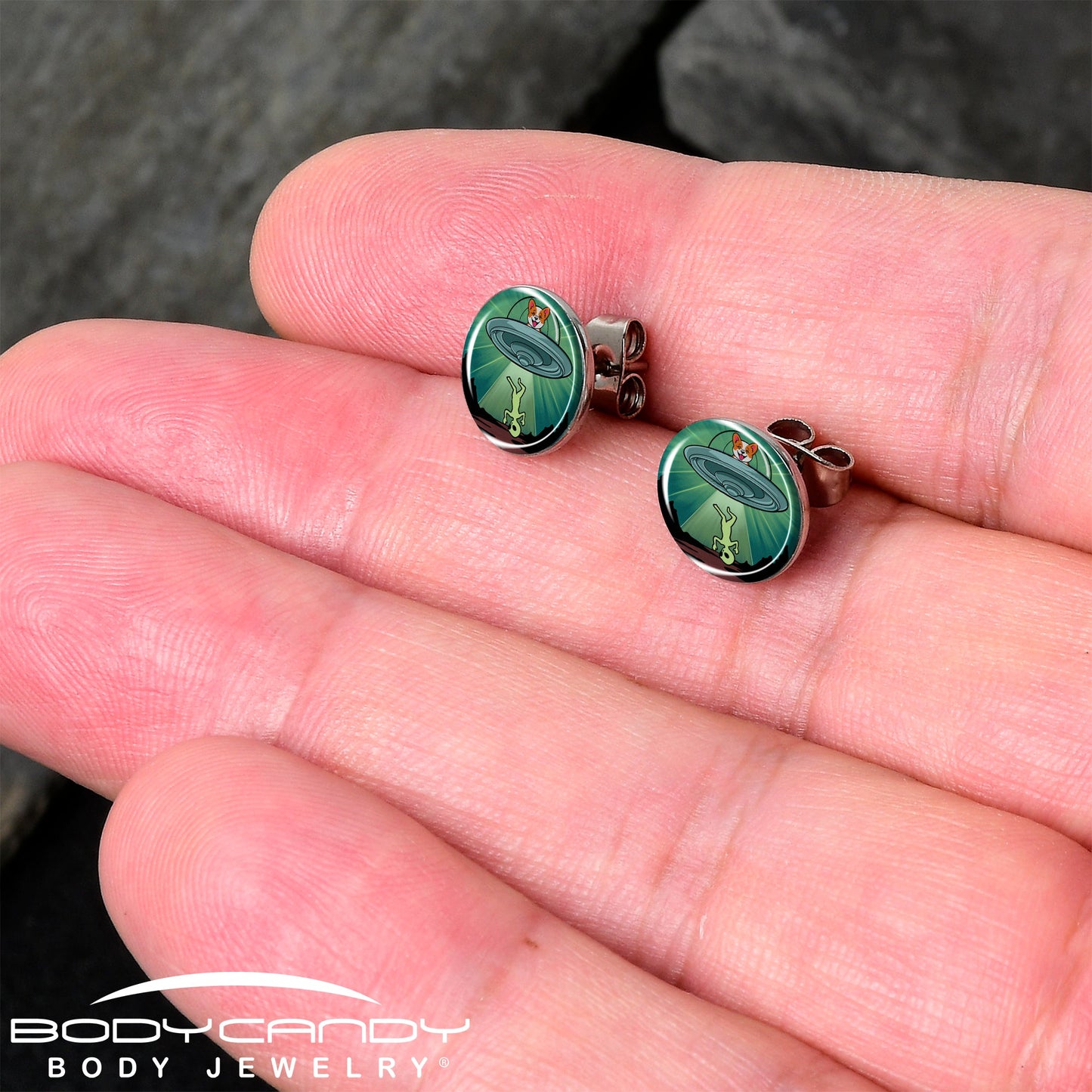 Reverse Alien UFO Abduction Stud Earrings by Onyx O - - EARRINGS Stud