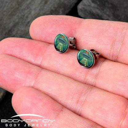 Reverse Alien UFO Abduction Stud Earrings by Onyx O - - EARRINGS Stud