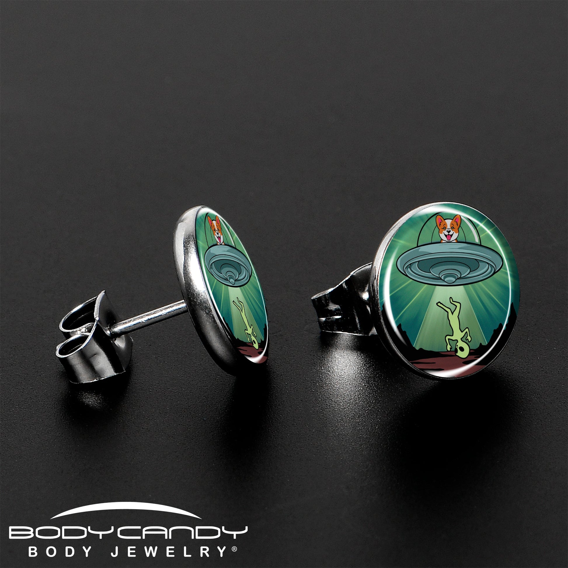 Reverse Alien UFO Abduction Stud Earrings by Onyx O - - EARRINGS Stud