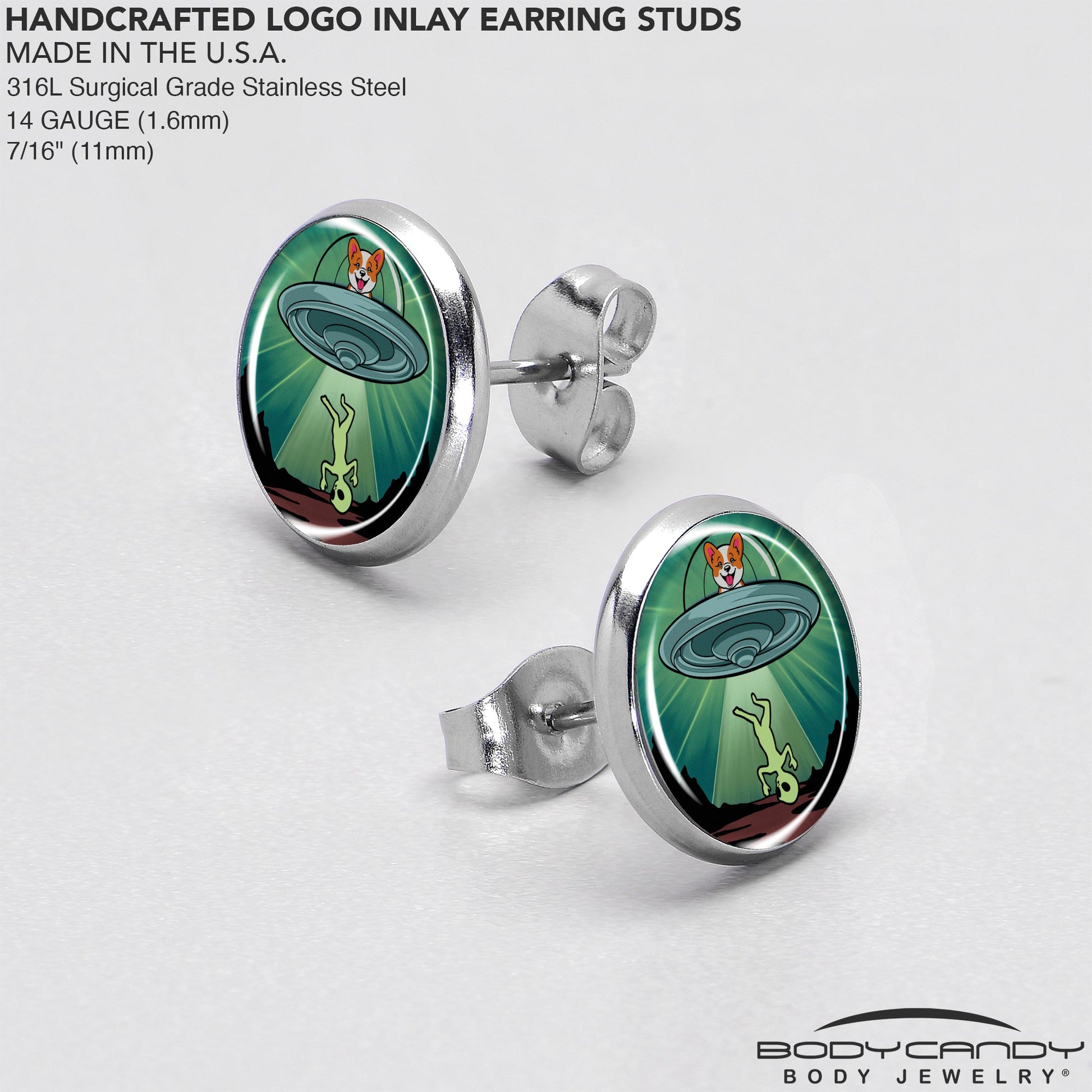 Reverse Alien UFO Abduction Stud Earrings by Onyx O - - EARRINGS Stud