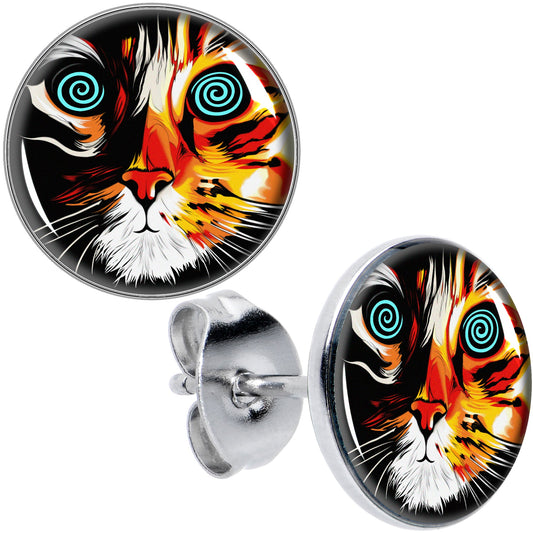 Colorful Trippy Cat Stud Earrings by Onyx O - - EARRINGS Stud