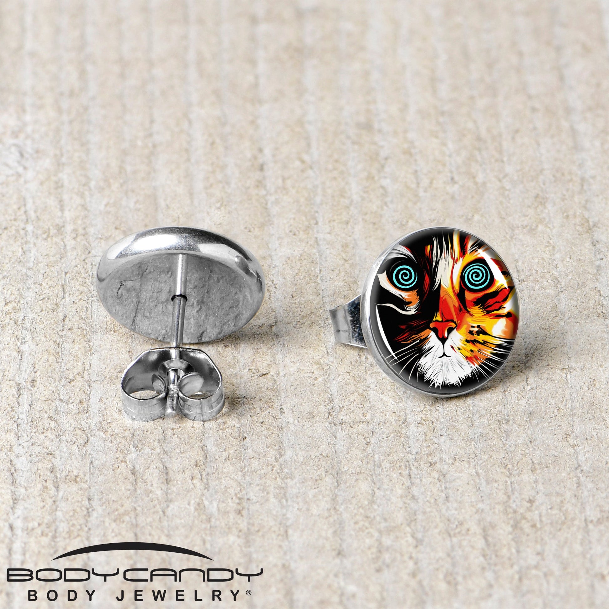 Colorful Trippy Cat Stud Earrings by Onyx O - - EARRINGS Stud