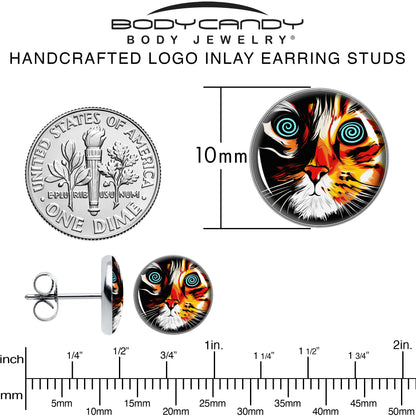 Colorful Trippy Cat Stud Earrings by Onyx O - - EARRINGS Stud