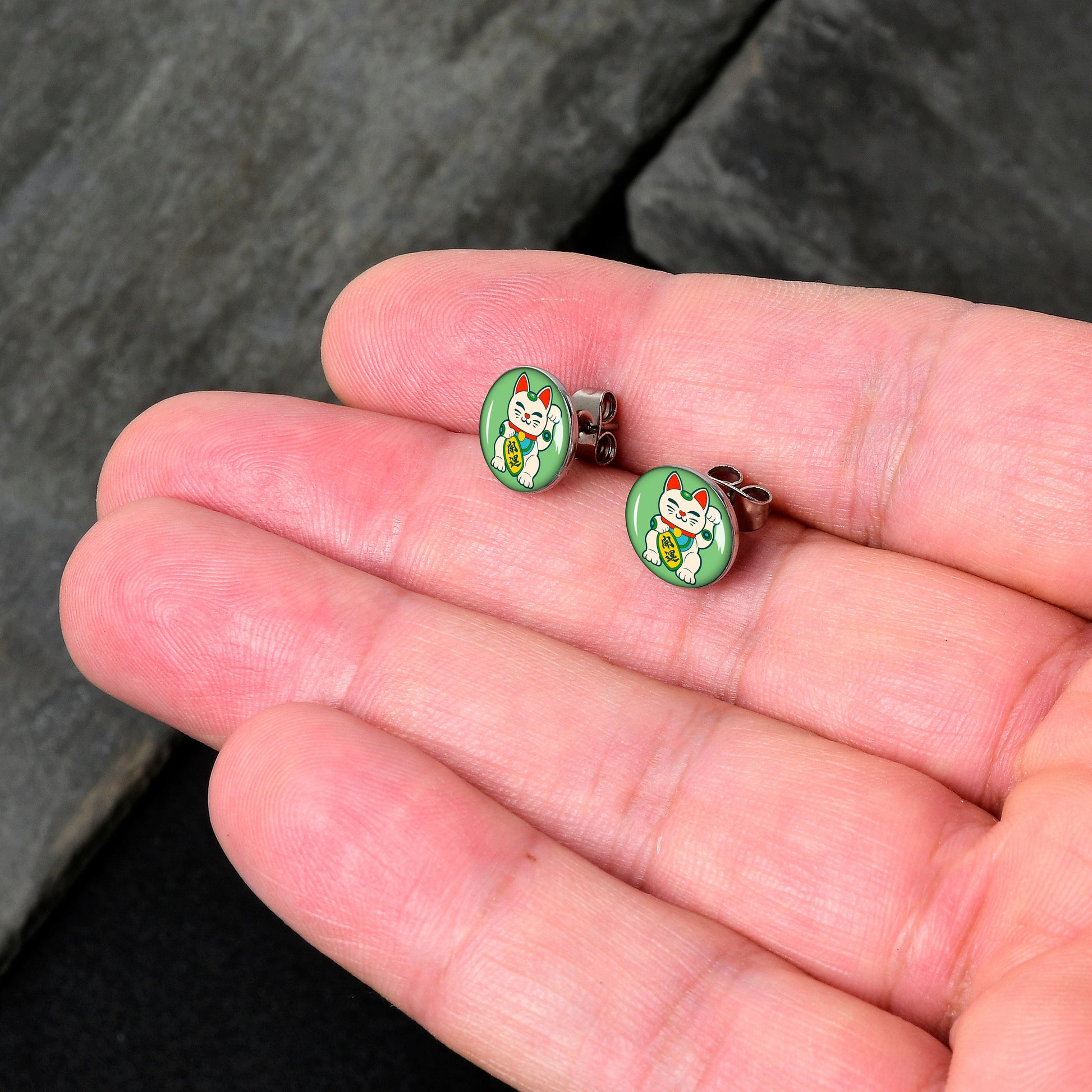 Waving Cat Stud Earrings by Onyx O - - EARRINGS Stud